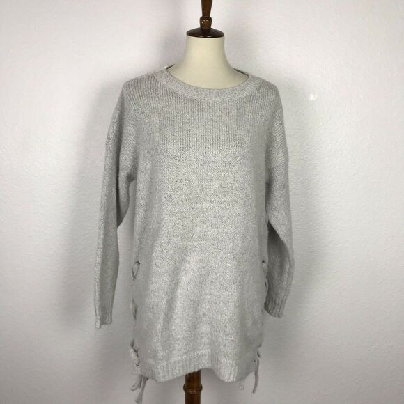 Dreamers Crewneck Pullover Lace Up Stretch Knit Sweater - Picture 1 of 6